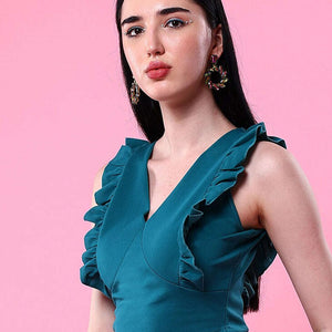 Women V Neck Ruffle Crop Top