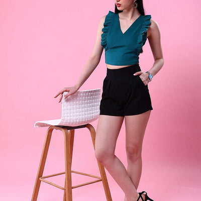 Women V Neck Ruffle Crop Top