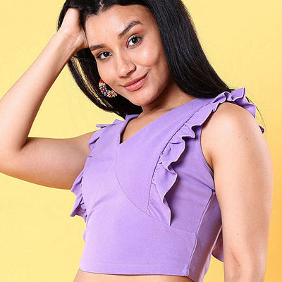 Women V Neck Ruffle Crop Top