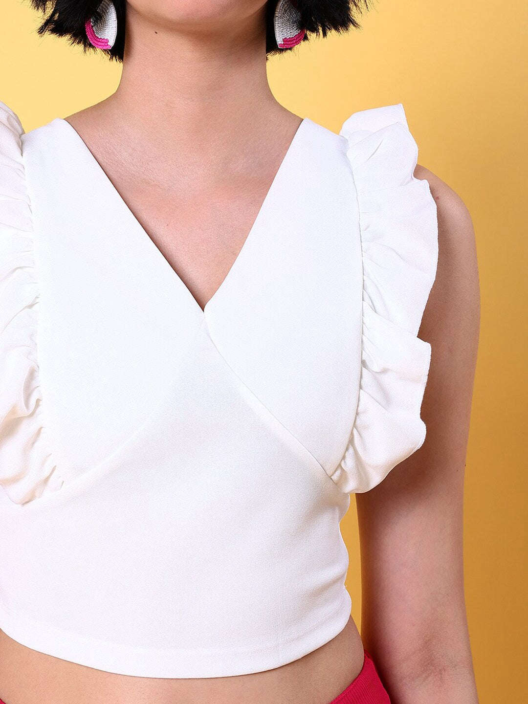 Women V Neck Ruffle Crop Top