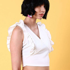 Women V Neck Ruffle Crop Top