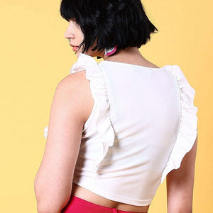 Women V Neck Ruffle Crop Top
