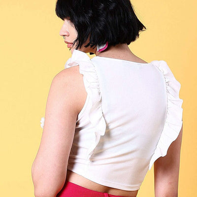 Women V Neck Ruffle Crop Top
