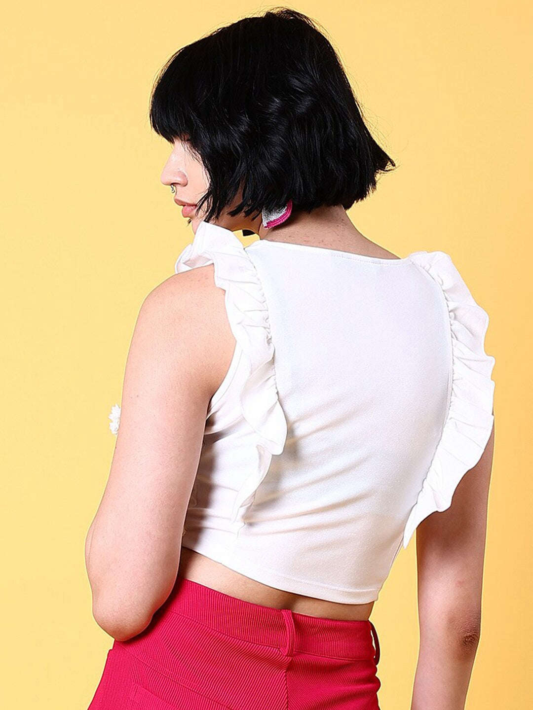 Women V Neck Ruffle Crop Top