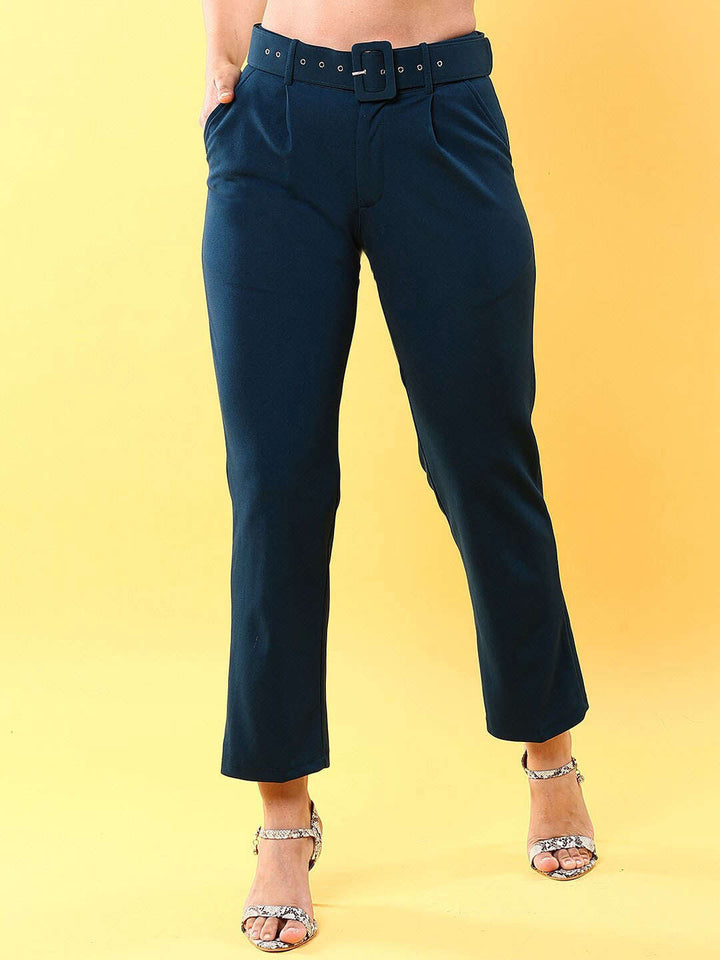 Women Tapered Pleated Pant With Belt