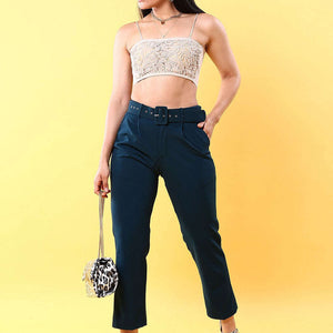 Women Tapered Pleated Pant With Belt