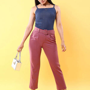 Women Tapered Pleated Pant With Belt