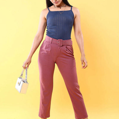 Women Tapered Pleated Pant With Belt