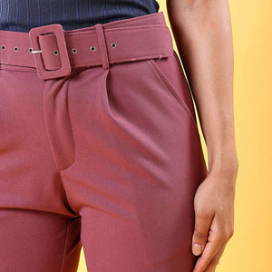 Women Tapered Pleated Pant With Belt