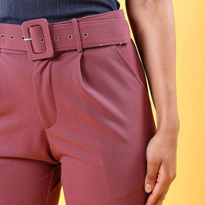 Women Tapered Pleated Pant With Belt