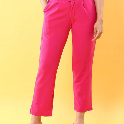 Women Tapered Pleated Pant With Belt