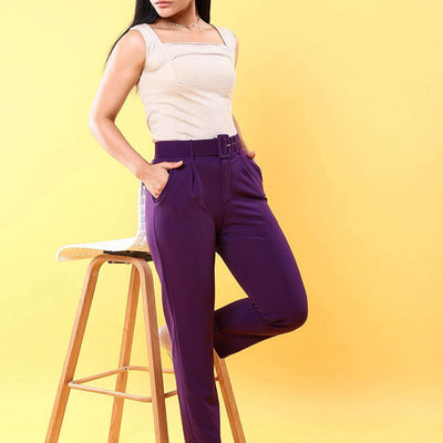 Women Tapered Pleated Pant With Belt