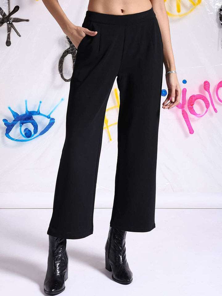 Women Solid Wide Leg Trouser