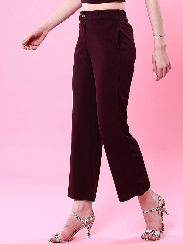 Women Solid Wide Leg Trouser