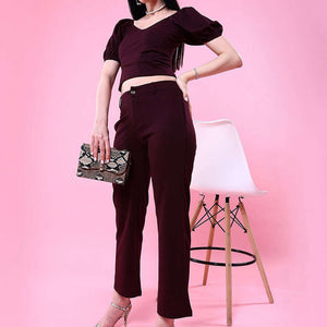 Women Solid Wide Leg Trouser