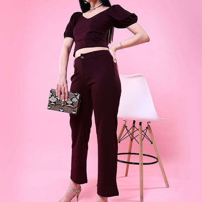 Women Solid Wide Leg Trouser