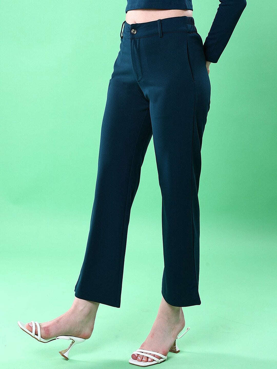 Women Solid Wide Leg Trouser