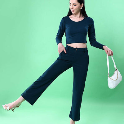 Women Solid Wide Leg Trouser