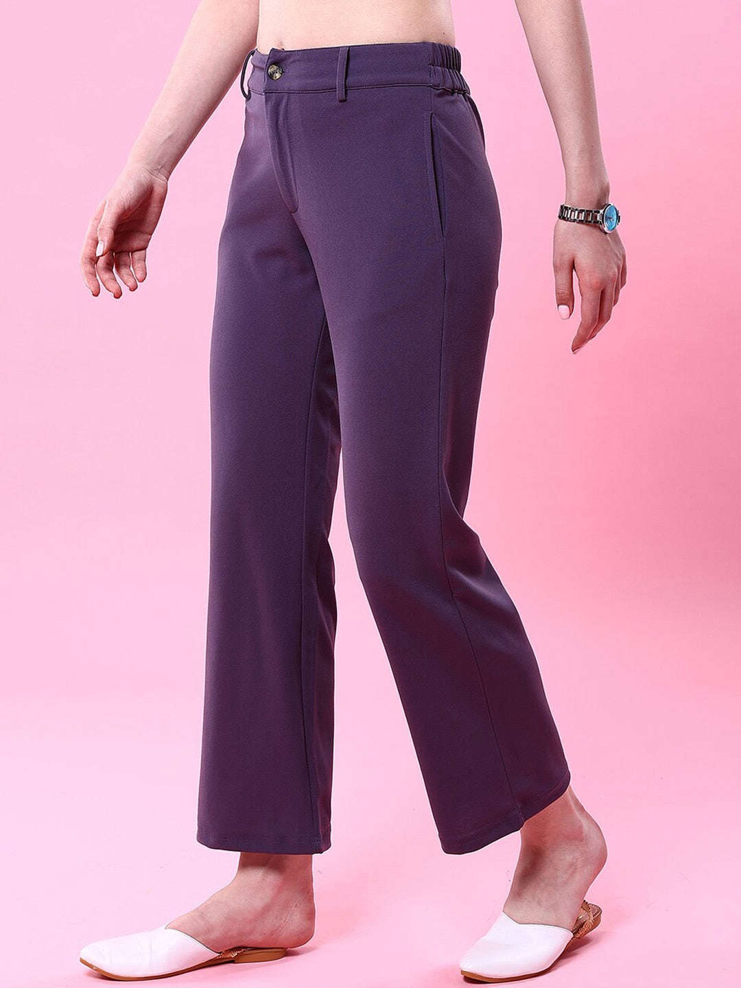 Women Solid Wide Leg Trouser