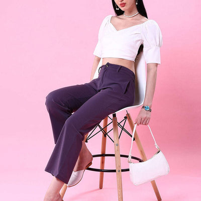 Women Solid Wide Leg Trouser