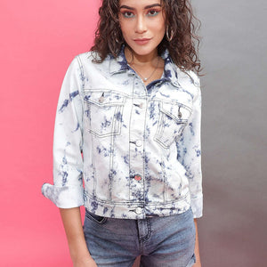 Women Tie And Dye Trucker Denim Jacket