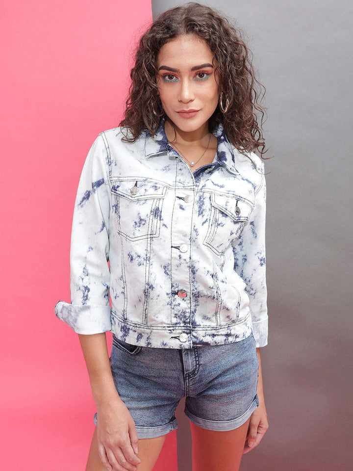 Women Tie And Dye Trucker Denim Jacket