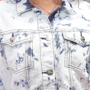 Women Tie And Dye Trucker Denim Jacket