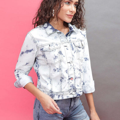 Women Tie And Dye Trucker Denim Jacket