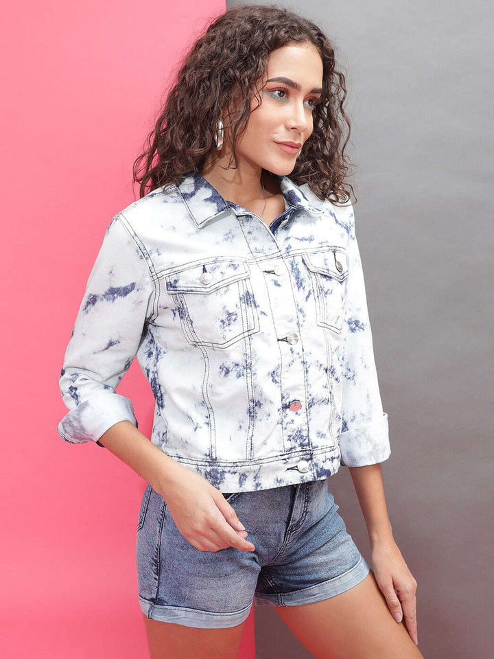 Women Tie And Dye Trucker Denim Jacket