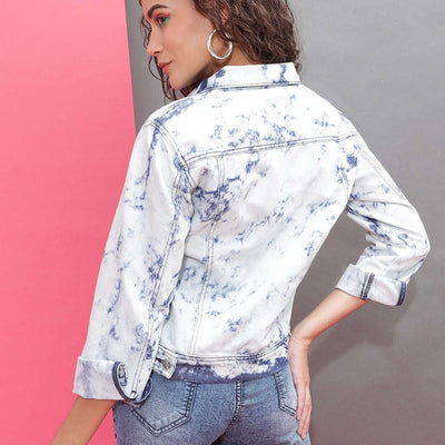 Women Tie And Dye Trucker Denim Jacket
