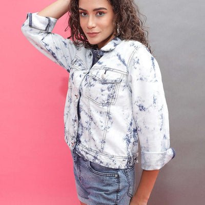 Women Tie And Dye Trucker Denim Jacket