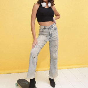 Women Tinted Wide Leg Denim Jeans