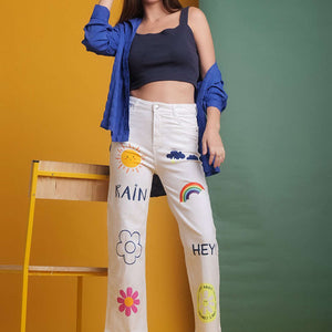 Women Tinted Wide Leg Denim Jeans