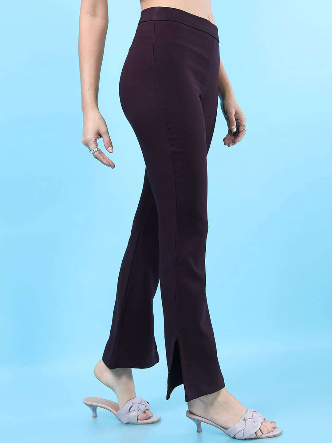 Women Straight Leg Tapered Pants With Slit