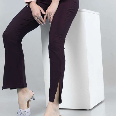 Women Straight Leg Tapered Pants With Slit