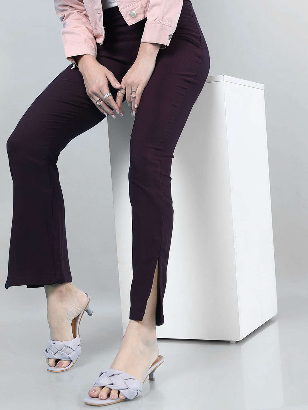 Women Straight Leg Tapered Pants With Slit