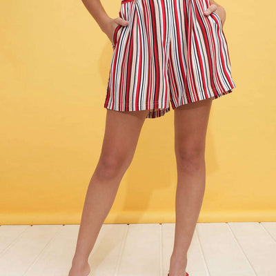 Women Striped Belted Shorts