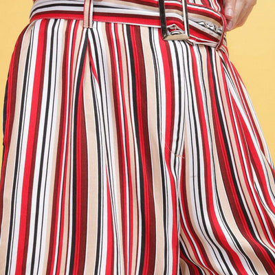 Women Striped Belted Shorts