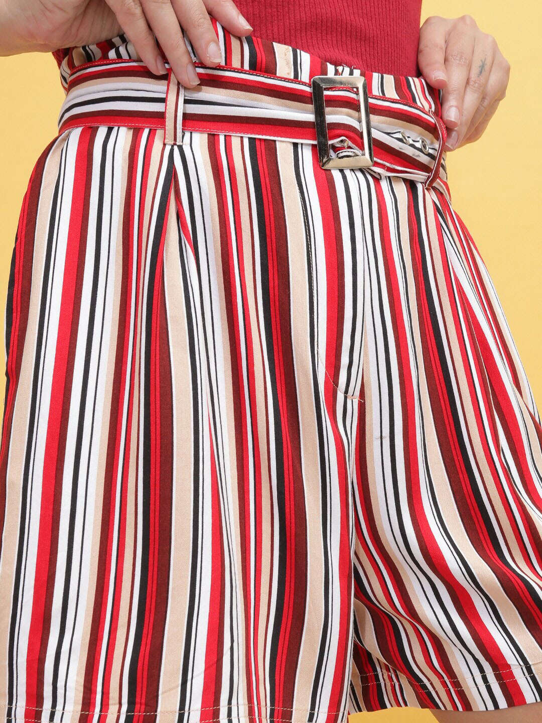 Women Striped Belted Shorts