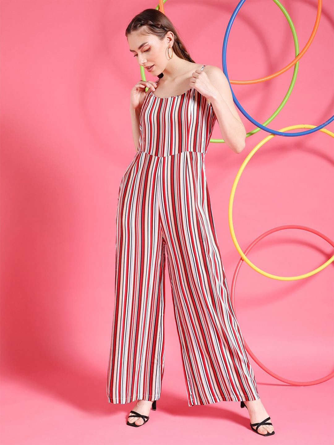 Women Strappy Striped Jumpsuit