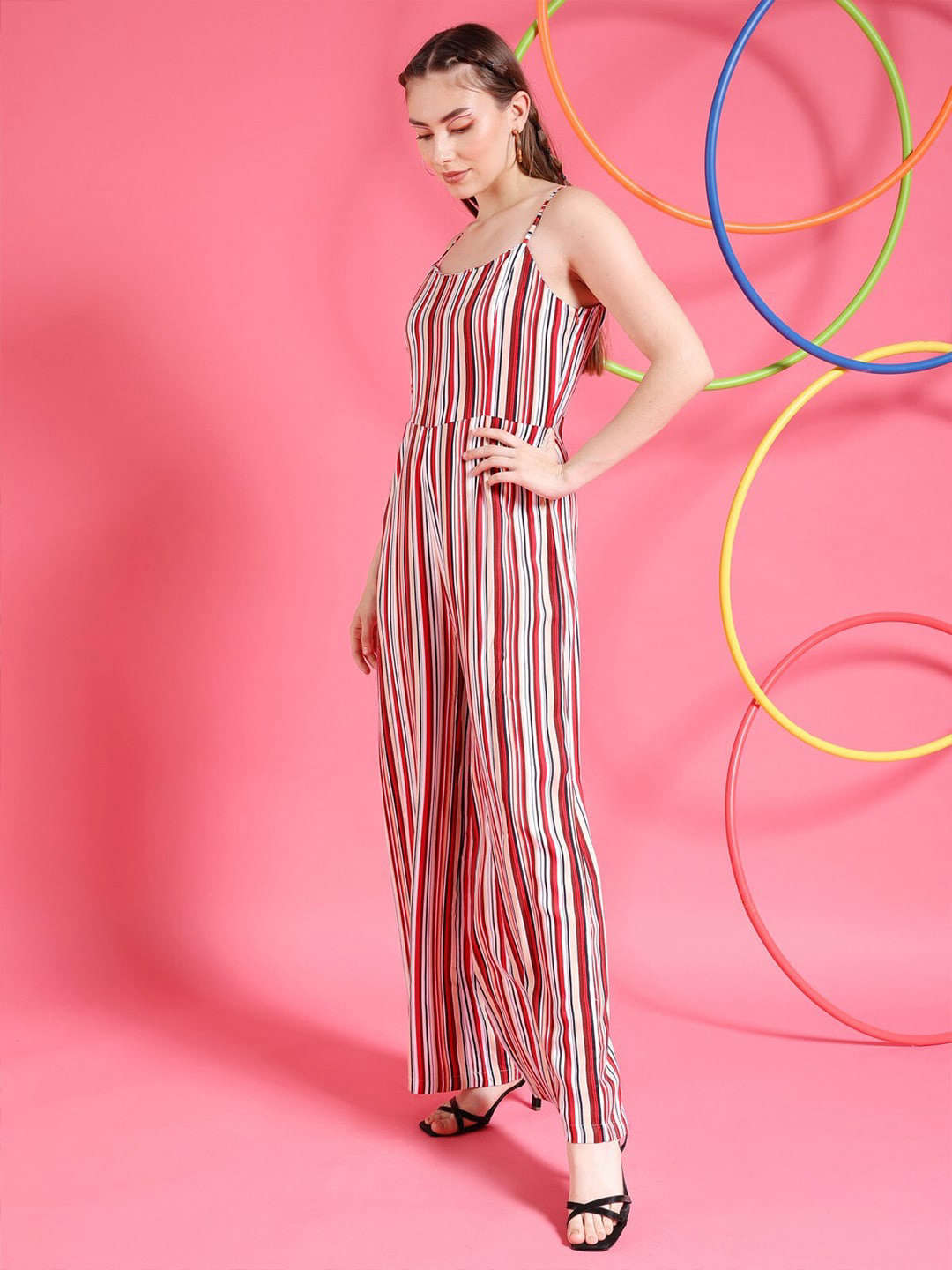 Women Strappy Striped Jumpsuit