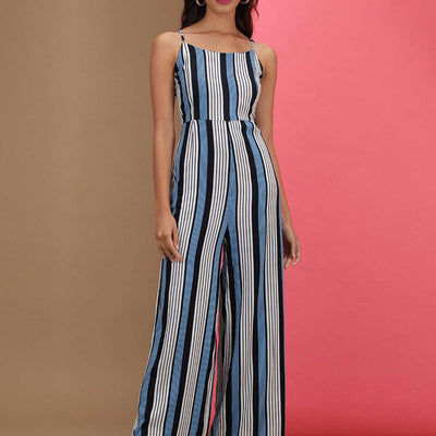 Women Strappy Striped Jumpsuit
