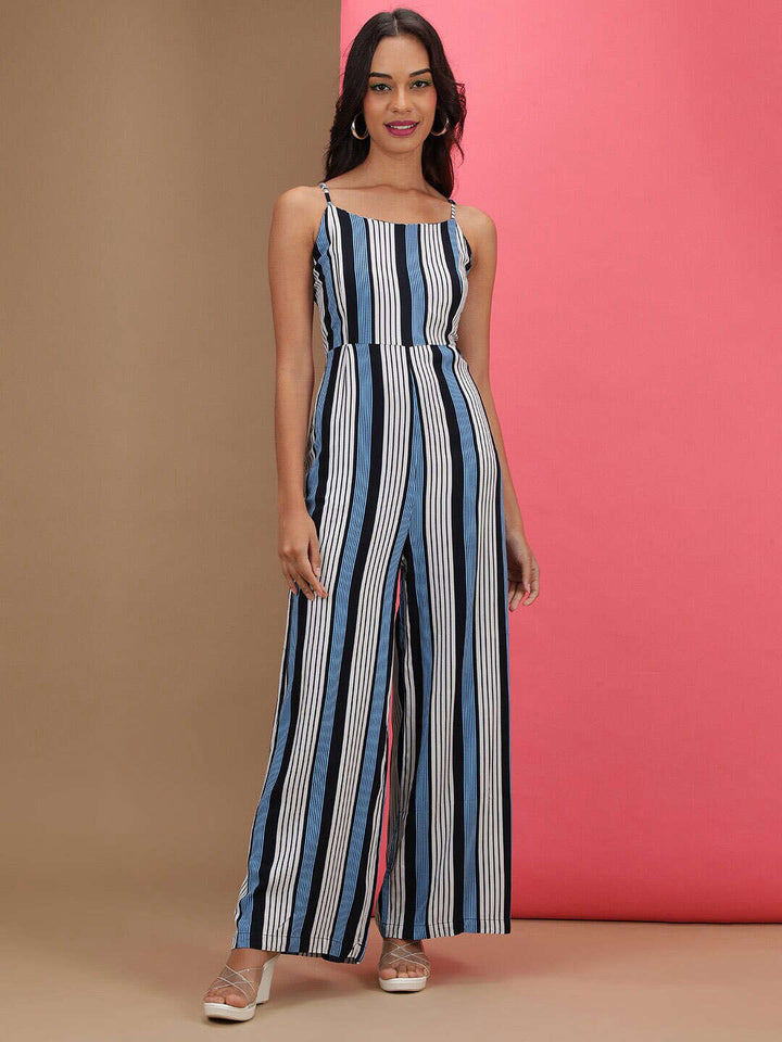 Women Strappy Striped Jumpsuit