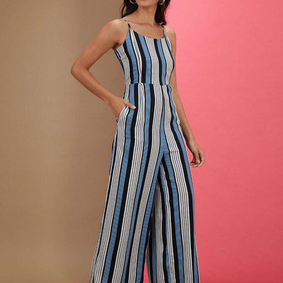 Women Strappy Striped Jumpsuit
