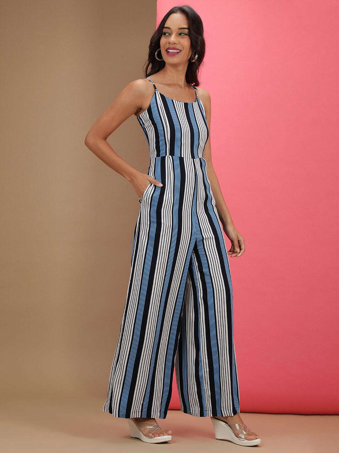 Women Strappy Striped Jumpsuit