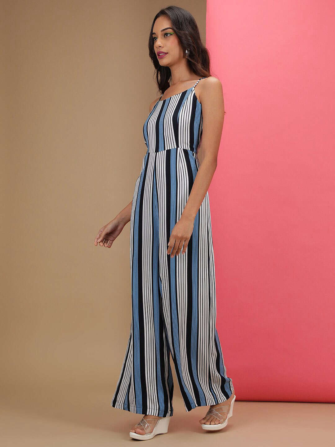 Women Strappy Striped Jumpsuit