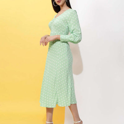 Women V Neck Polka Dot Dress