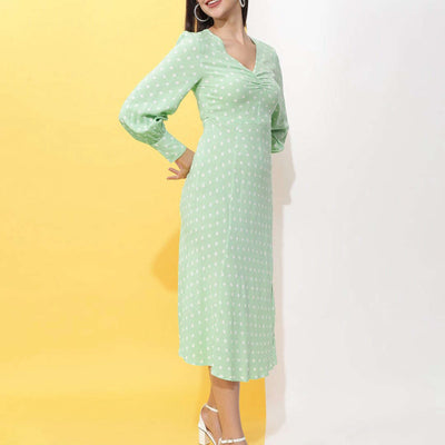 Women V Neck Polka Dot Dress