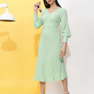 Women V Neck Polka Dot Dress