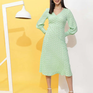 Women V Neck Polka Dot Dress
